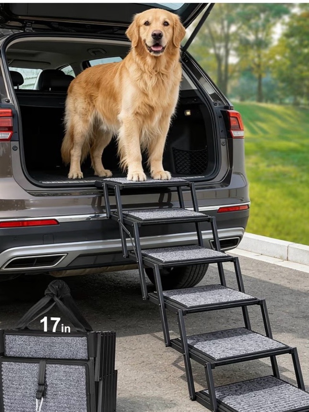Foldable 6-Step Dog Stairs for SUV, Truck & High Bed | Portable Pet Ramp |